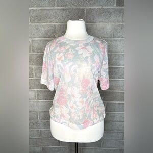 ZARA Floral Top L NWT Pastel Short Sleeve Lightweight